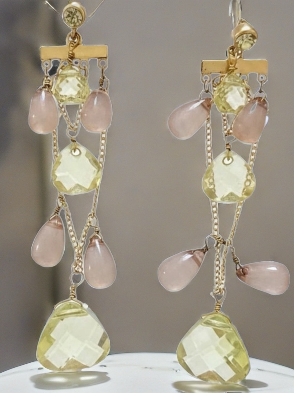 Forever 21 Gold-Tone Earrings with Pale Yellow & Soft Pink Drops